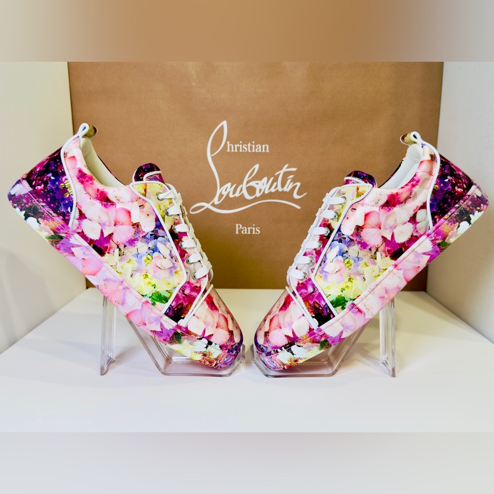 Christian Louboutin Junior Viera Orlato Flat Floral-print Satin Sneakers EU 43.5